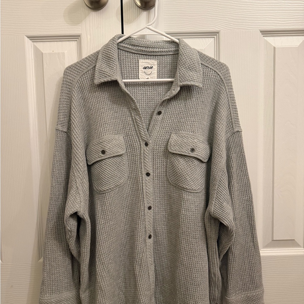 Aerie Light Gray Waffle Knit Shirt